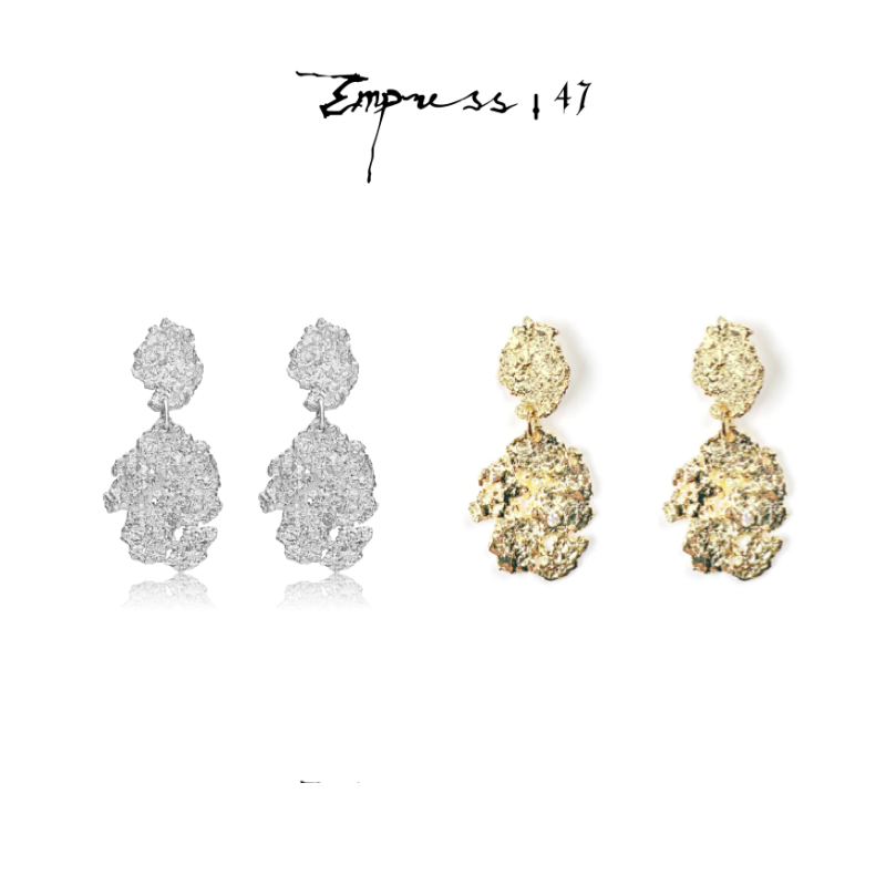 Empress47FOLD CHANGE肌理垂坠宝石925纯银耳钉女原创设计品牌