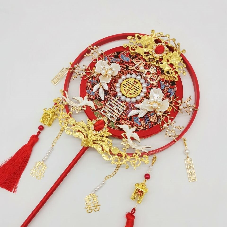 喜园团扇结婚团扇新娘手捧婚扇中式婚礼高端秀禾扇子diy材料包