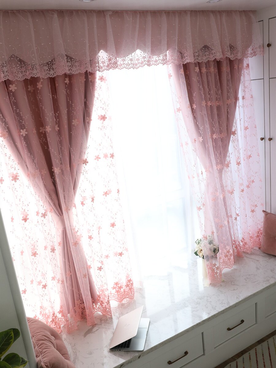 现代飘窗窗帘遮光粉色小清新卧室少女2021新款北欧网红公主风窗纱