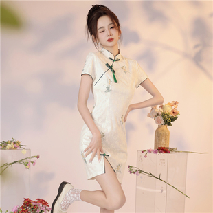 新中式旗袍小个子150cm显高2023新款改良年轻款少女国风短款夏季