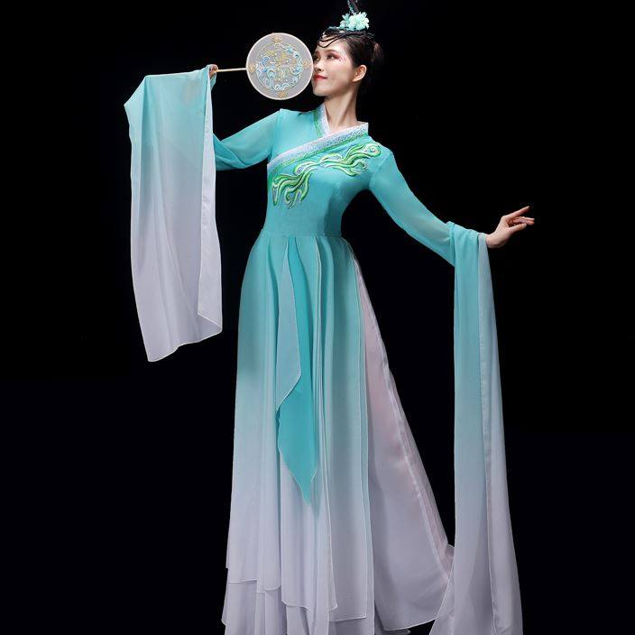 古典舞演出服女飘逸中国风长袖甩袖汉服惊鸿舞采薇水袖舞蹈服装仙