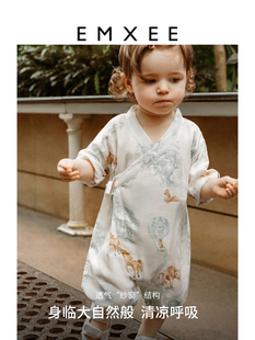 嫚熙宝宝衣服春夏季纱布款短袖和尚服新生婴儿连体衣0-9-12月哈衣