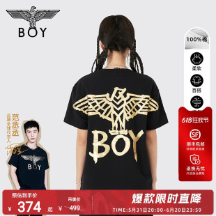 【星光闪耀】 BOYLONDON潮牌短袖男女夏宽松黑色高街T恤N01030