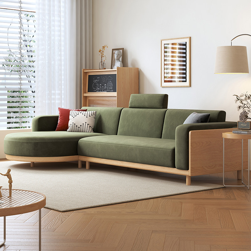 北欧实木科技布转角沙发组合日式简约小户型原木风客厅白蜡木家具