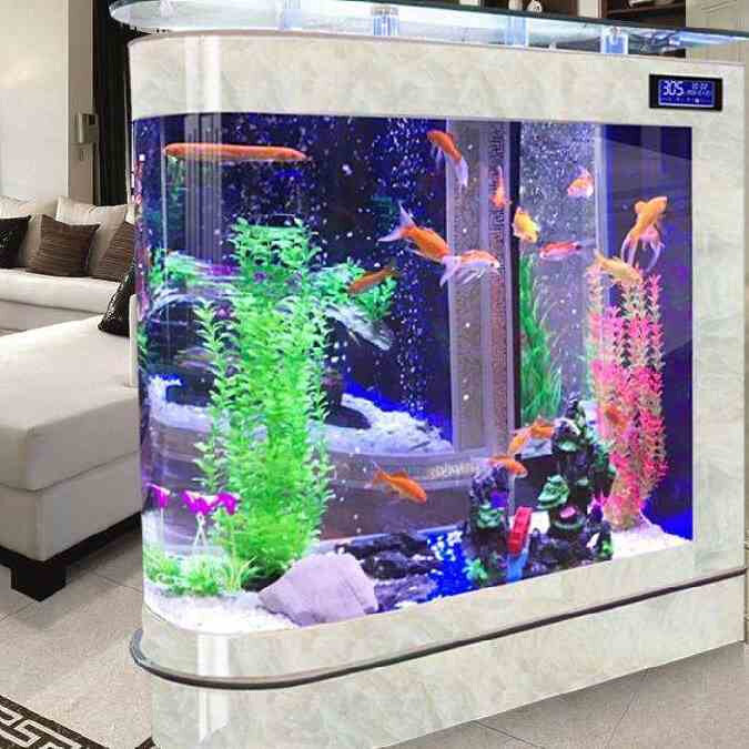 白色玻璃鱼缸水族箱家用客厅大型免换水生态造景室内落地1.5米