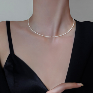 天然淡水施家极细珍珠项链女2023年新款设计感小众高级时尚锁骨链