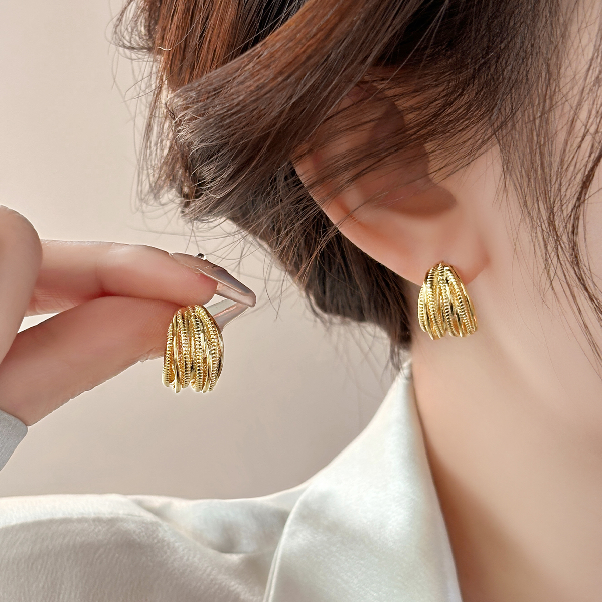 韩国金色耳环女纯银小众设计高级感精