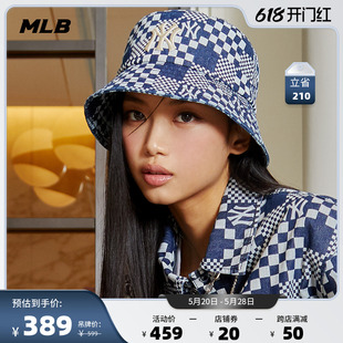 MLB官方 男女情侣帽子牛仔棋盘格渔夫帽休闲百搭遮阳HT860