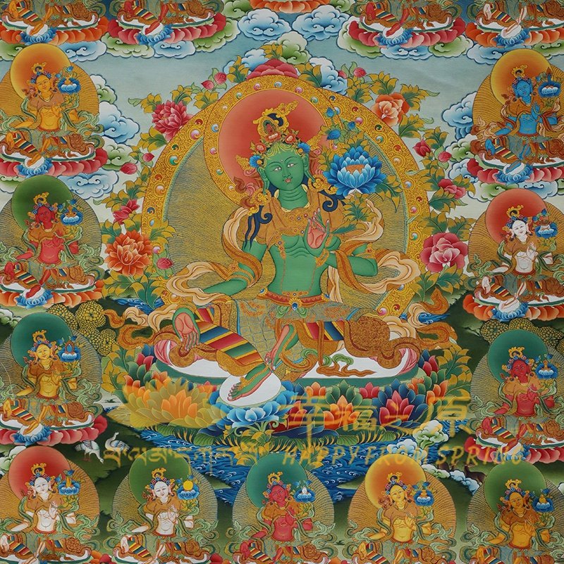 高端传统绿度母佛宗唐卡挂w藏西画密像仿手绘p家用o客厅藏族装奢