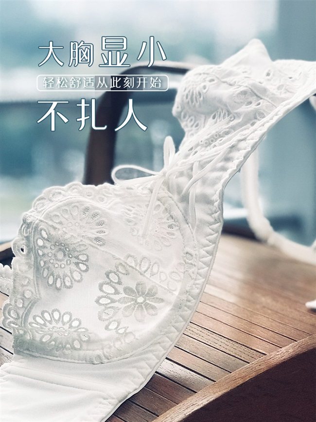 花房内衣女薄款大胸显小法式bra文胸夏季y小胸平胸少女性感套装2