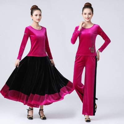 广场舞秋冬新款套装跳舞服装女冬天金丝绒跳舞裙长裙k中老年团体