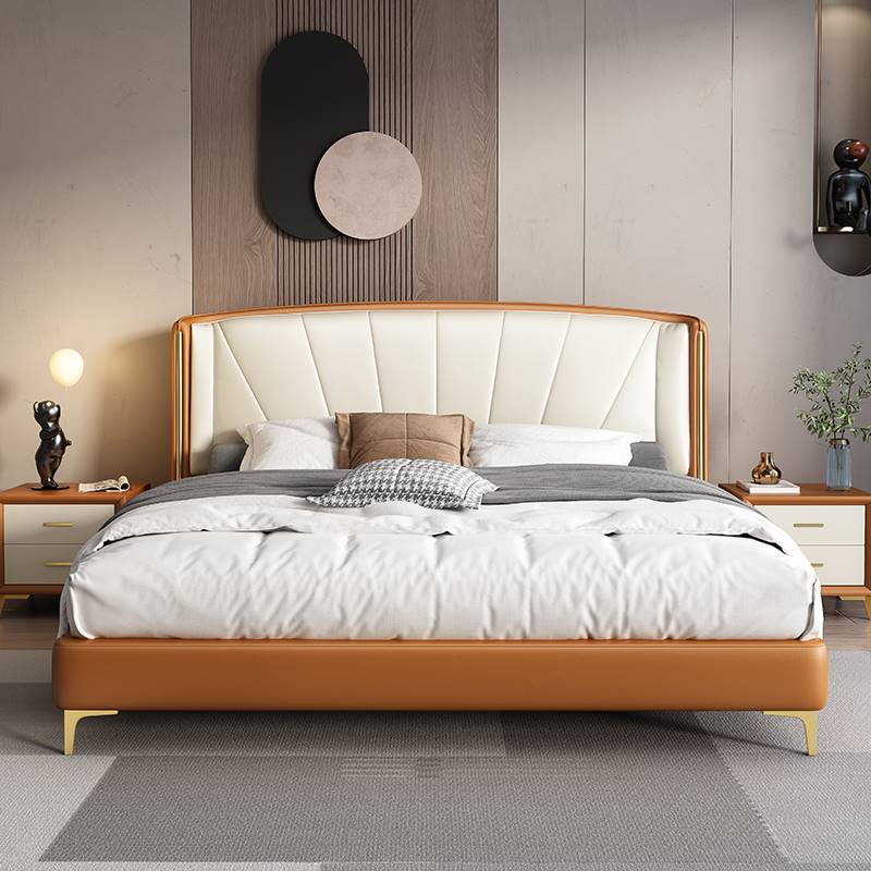 索菲亚真皮床意式轻奢软床双人床主卧1.8米婚床现代简约1.5米储物
