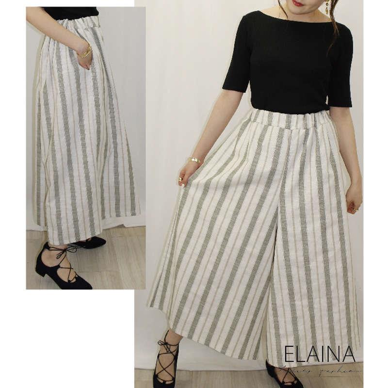 Fashion striped cotton and linen wide-leg pants loose