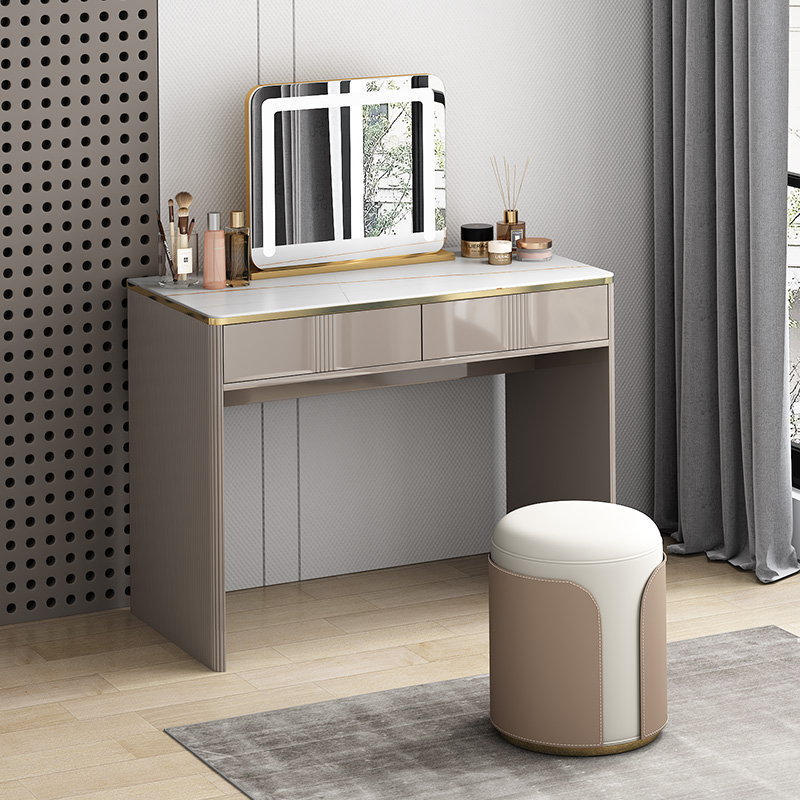 轻奢岩板梳妆台卧室现代简约小户型主卧ins风高级化妆桌书桌一体