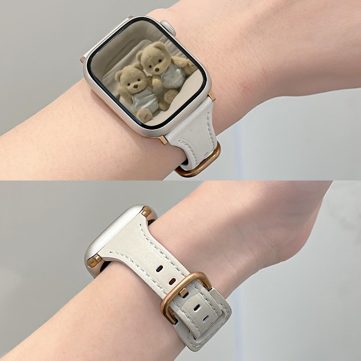 适用applewatch皮表带内式玫金扣S9/8表带iwatch7/6/5/4/3/se2代质感经典小蛮腰金属搭扣细表带41/45mm女小众