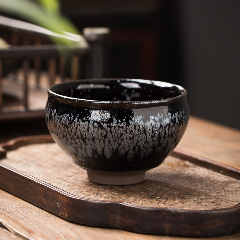 建盏黑瓷茶盏油滴黑釉茶碗单杯中式品茗杯茶盏复古茶杯主人杯