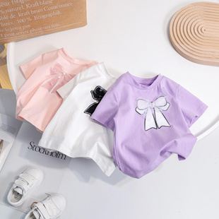 可批速发现货女童2024年新款夏季韩版棉短袖T恤时髦洋气可爱蝴蝶