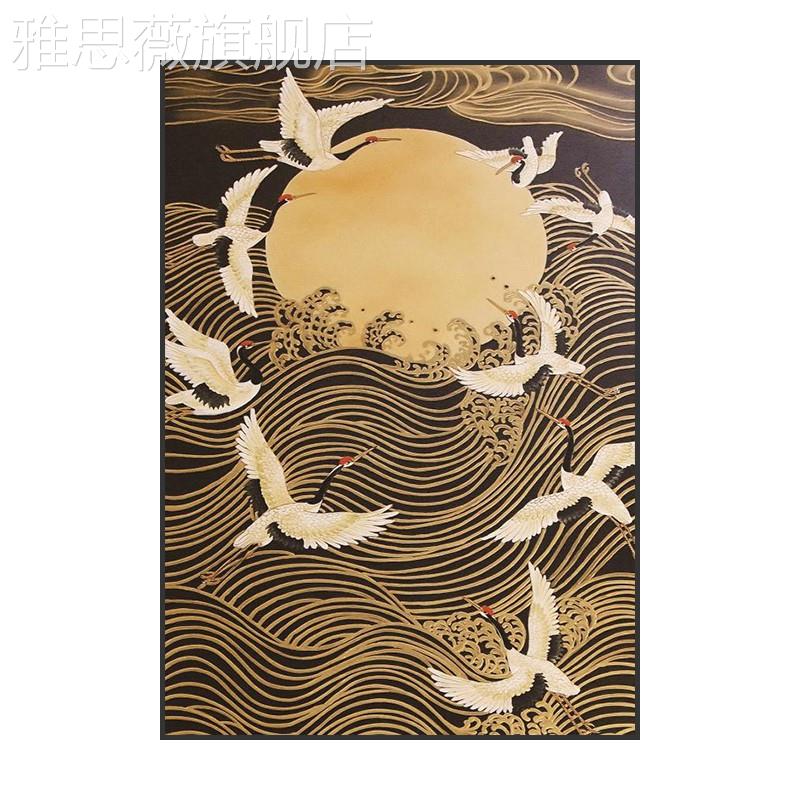 网红复饰古风新中式客厅装仙画鹤抽画象艺术沙发背入景墙壁户玄关