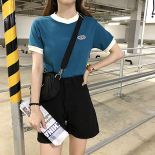 可批速发现货韩国2024夏季新款女装韩版设计感高腰短款上衣露脐印