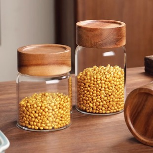 中式金豆豆玻璃收纳瓶豆子小空瓶装黄金透明迷你小物件收藏储存罐