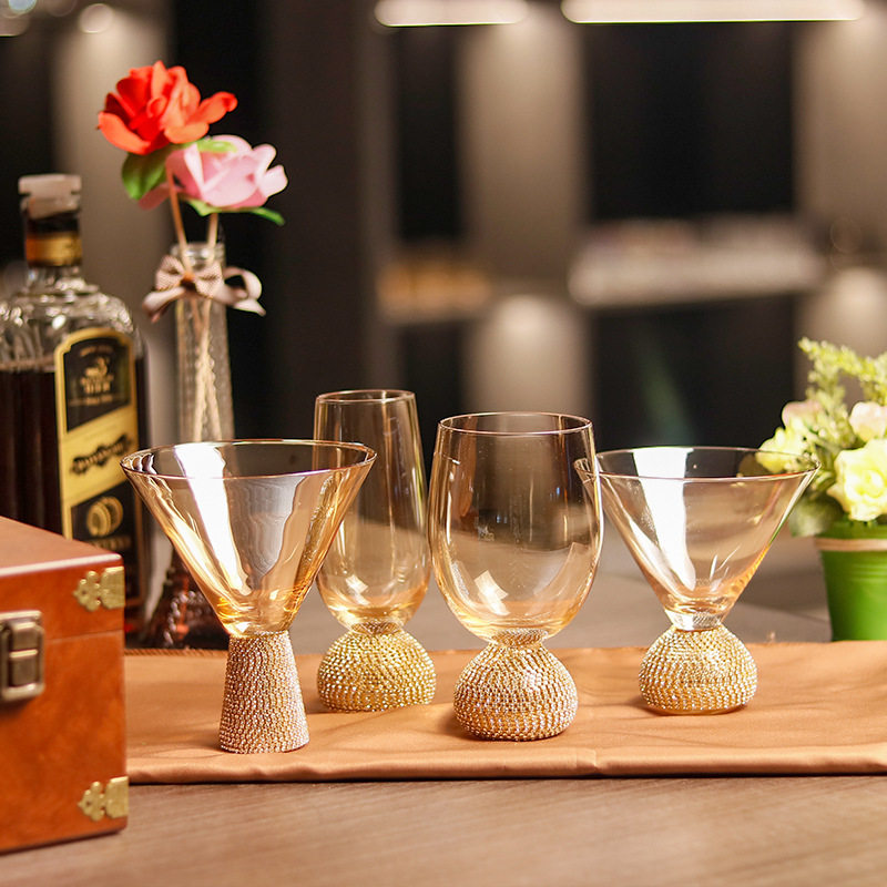 轻奢钻石杯缠钻酒杯女红酒杯鸡尾酒杯洋酒杯高颜值镶钻水晶玻璃杯