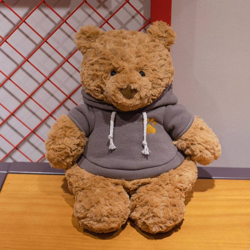 可爱卫衣熊公仔teddy bear布瑞恩泰迪小熊棕色丑萌巴塞罗熊玩偶