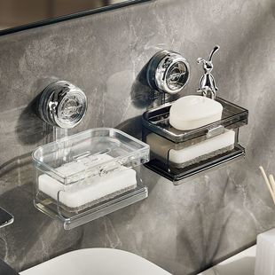 吸盘刮水板肥皂盒壁挂式香皂盒置物架免打孔墙上家用浴室双层收纳