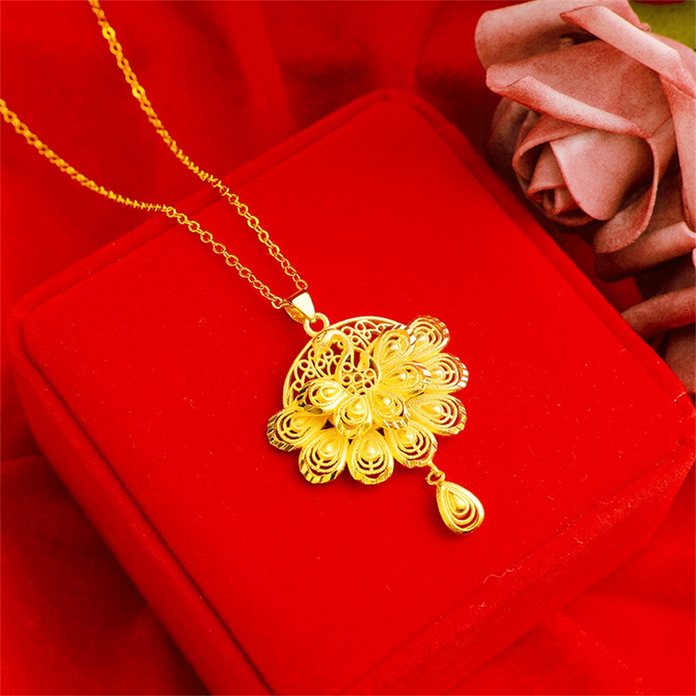 黄金项链女孔雀送给中年妈妈生日礼物适合金色颈链足金999吊坠k金