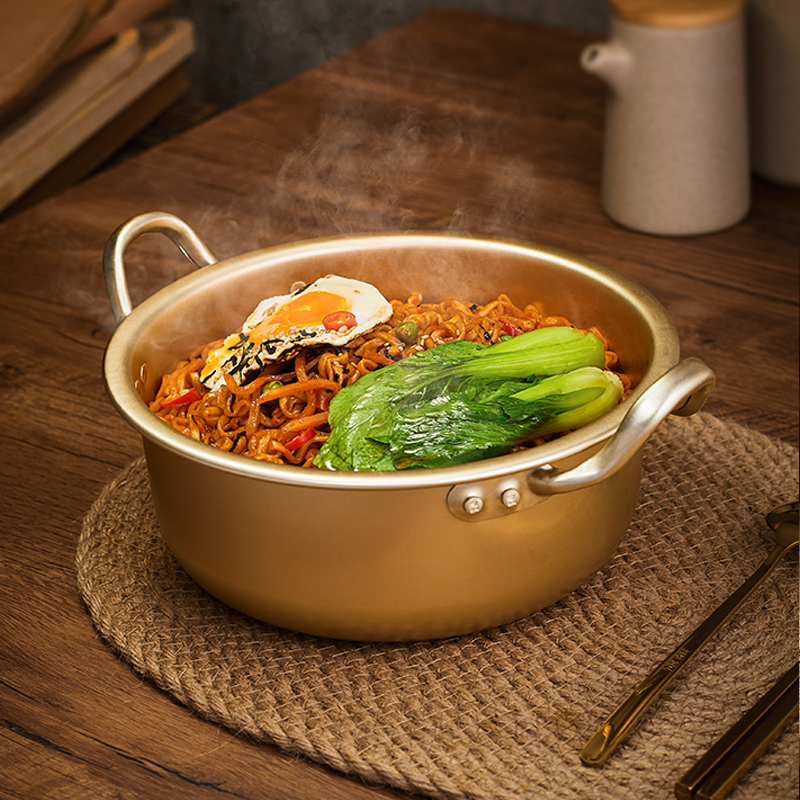 韩国泡面锅网红拉面锅小煮锅家用煮方便面锅韩式煮面锅汤锅黄铝锅