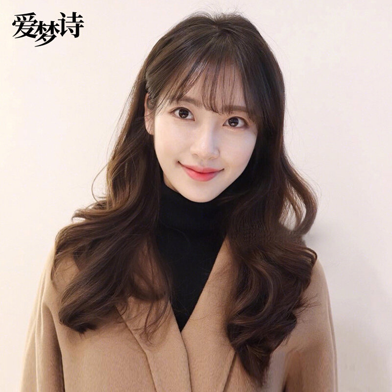 爱梦诗假发女空气刘海中长卷发自然全头套式真人发丝网红整顶发套