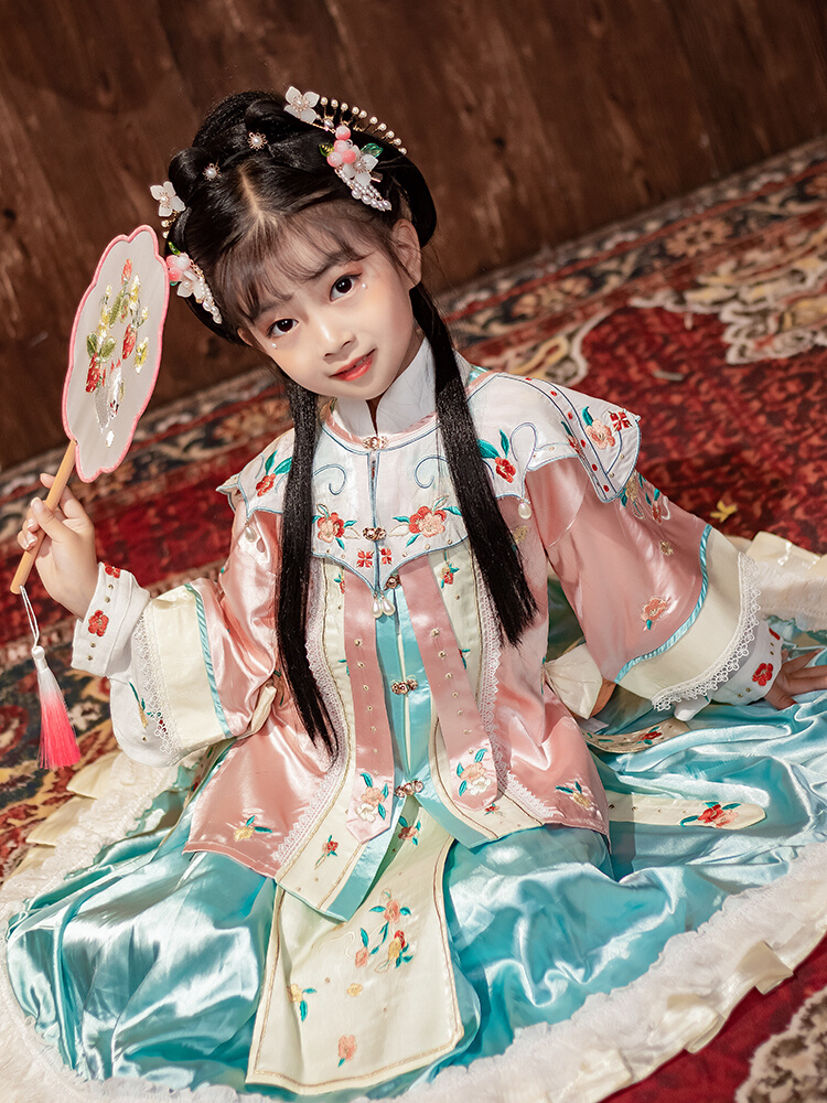 茗楠之家女童汉服秋季长袖中式唐装小女孩中国风超仙连衣裙古装裙