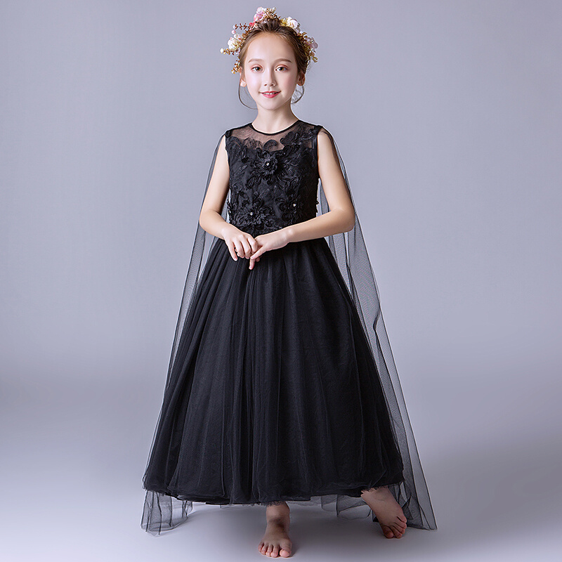 女童礼服裙高端洋气走秀生日拖尾女孩晚礼服万圣节儿童服装演出服