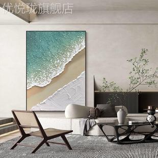 网红画.《金沙蓝海》手绘象油画玄关装饰肌理布画客厅装饰抽油画