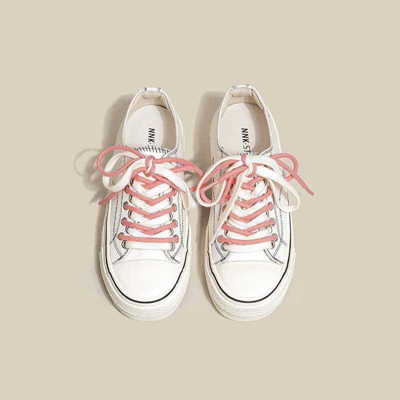 港风复古双鞋带设计感帆布鞋女网红国潮运动鞋厚底增高松糕板鞋子