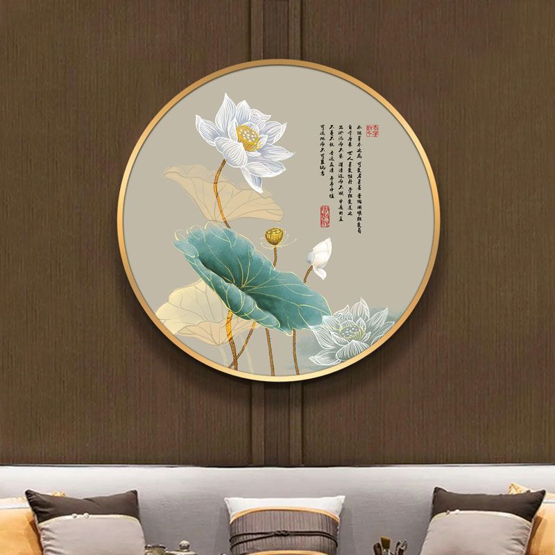 新中式荷花玄关装饰画茶室餐厅走廊莲