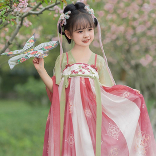 女童汉服夏季薄款古装儿童唐装女孩超仙中国风雪纺连衣裙
