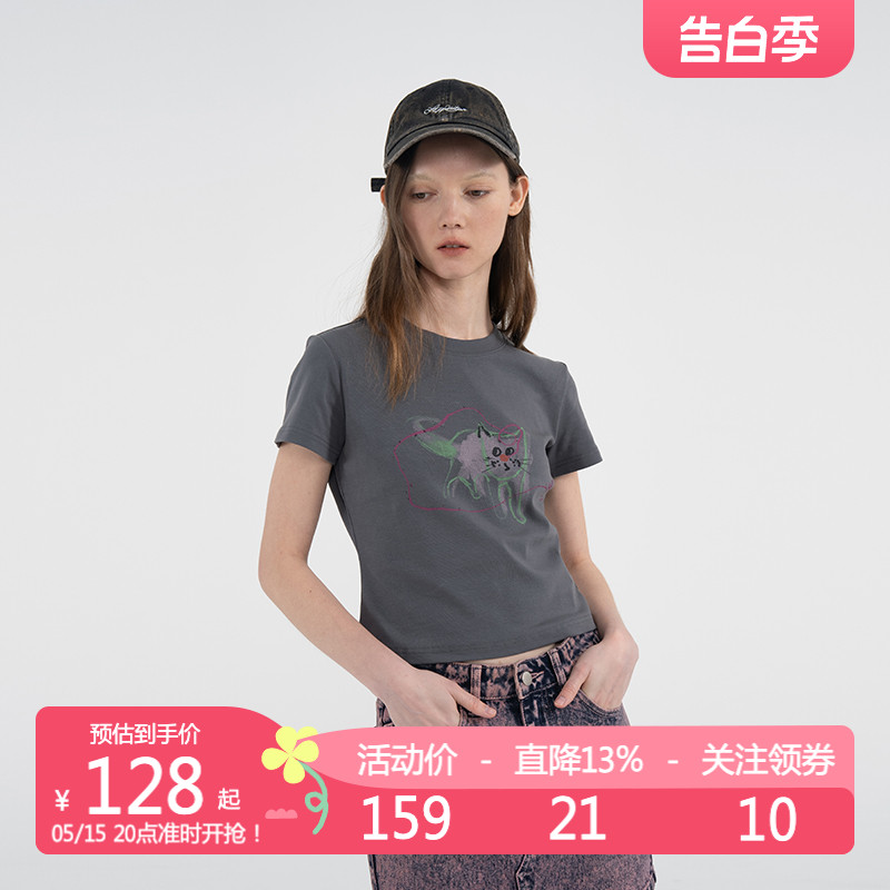 APPARITION 艺术插画印花 辣妹风 女式短款 短袖T恤 夏季t恤衫