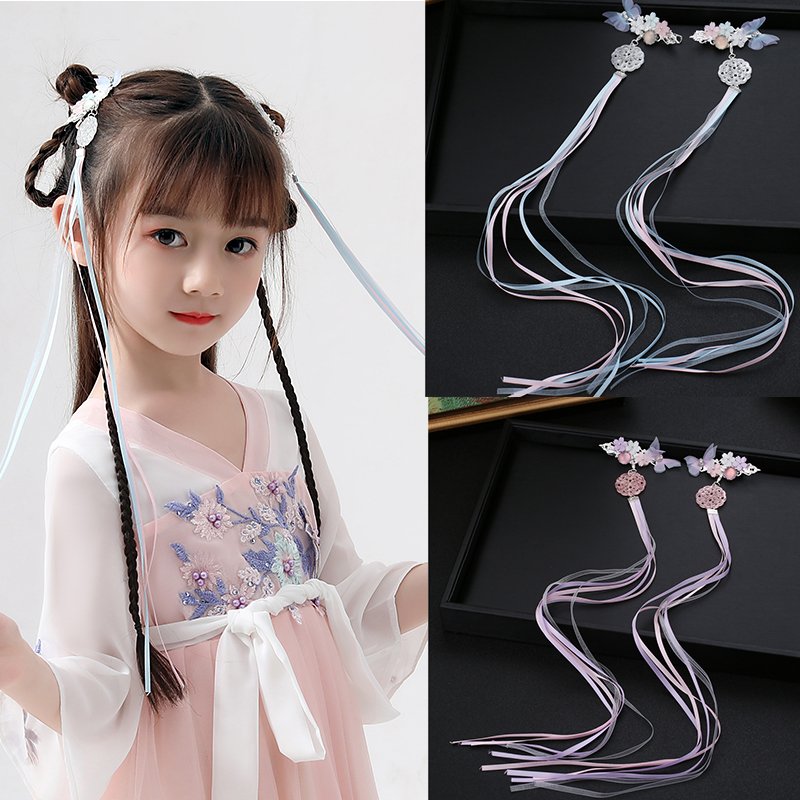 汉服发饰女童发夹女儿童发卡超仙头饰流苏飘带夹子小女孩古风配饰