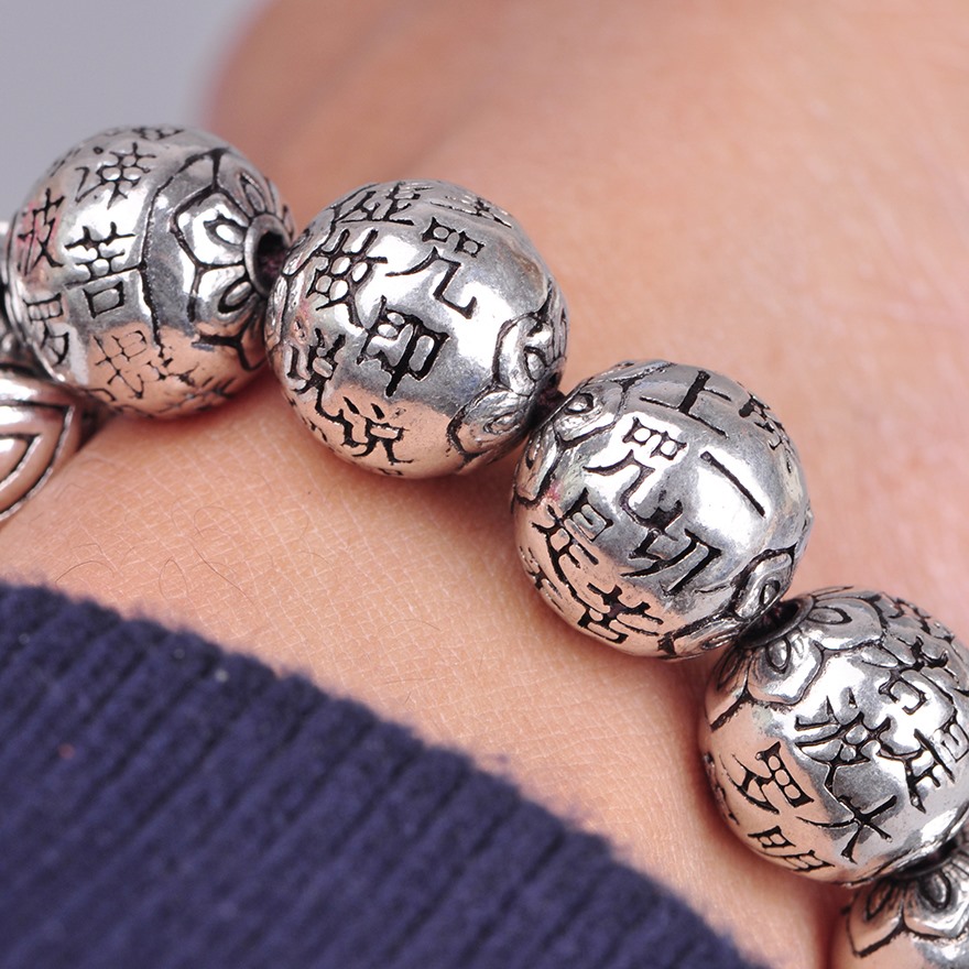 【纯银佛珠】手工打磨 莲花佛经珠 精致衬手