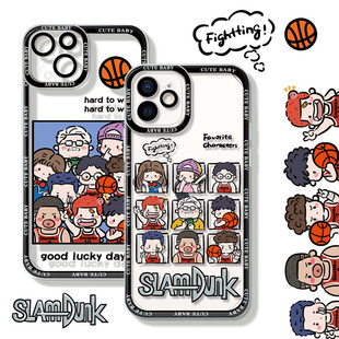 适用于华为mate40pro小米13手机壳原创小众设计师iPhone15promax苹果14九宫格篮球高手透明灌篮人物男士卡通