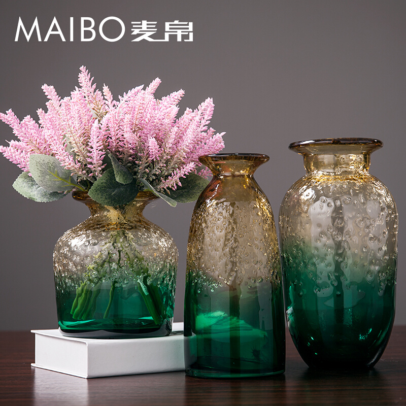 麦帛花瓶现代餐厅插花高档客厅渐变台面玻璃摆件绿色创意水培花器