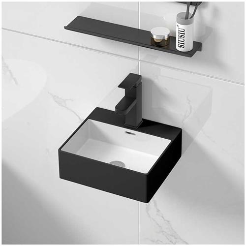 北欧哑光黑色陶瓷挂墙悬挂式洗手盆方形小户型阳台挂墙洗脸挂壁池