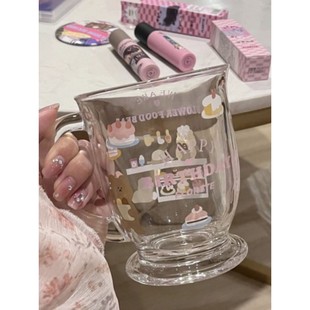 可爱小熊蛋糕玻璃杯设计小众高颜值ins卡通玻璃杯便携大容量