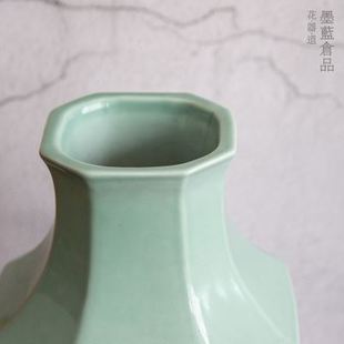 青瓷八角瓶小原流陶瓷花器禅意中式日式花道插花器皿特大口径花瓶