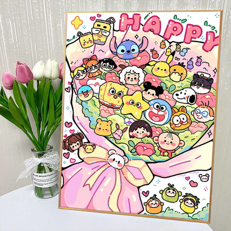三丽鸥数字油画diy卡通花束动漫网红手工diy手绘填色油画生日礼物