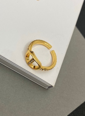 金色简约cd字母镶钻开口戒指女小众时尚高级感轻奢名媛气质指环潮