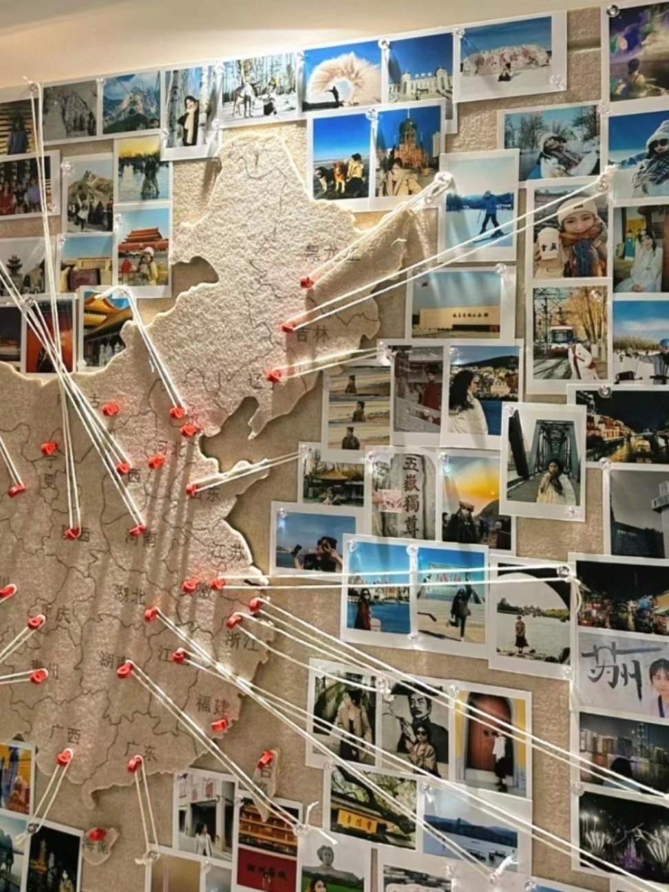 地图照片墙毛毡墙贴中国旅行足迹记录标记墙打卡背景墙大卫的猜想