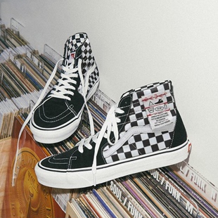 VANS/范斯官方正品男女鞋 SK8-HI 棋盘格裁剪秋冬高帮保暖滑板鞋