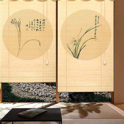 家诗漫新中式禅意竹帘子卷帘窗帘卷拉式隔断门帘印花茶道茶室阳台