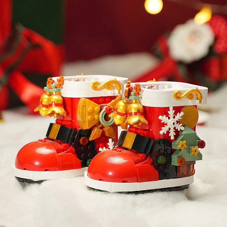 JAKI佳奇积木耶诞树靴子雪人相框拼装玩具送女友桌面摆件节目礼物